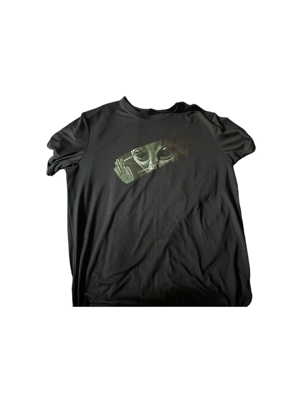 Black Graphic Tee with Green Alien Motif
